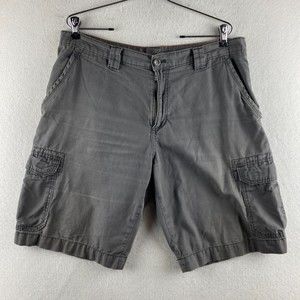 Eddie Bauer Shorts Mens 35 Gray Cargo Rip Stop Flap Pockets Casual Outdoors